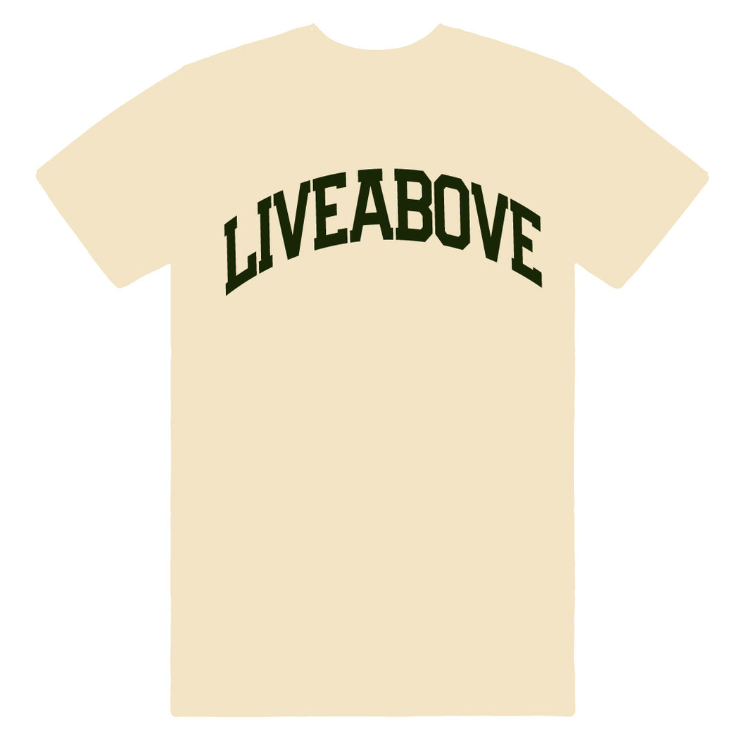 Live Above Arch Tshirt- Cream/Forest Green