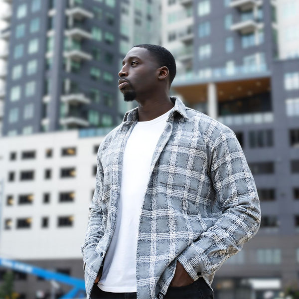 メンズウェア PREMIUM FLANNEL CHECK L/S SHIRT GRAY LiveAboveFlannelGrayWhite_gran