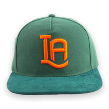 Load image into Gallery viewer, LA World Series Snapback- Emerald/Orange Suede
